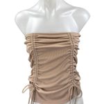 Princess Polly  Brown Strapless Sleeveless Ruched Tie Ribbed Tube Tank Top Size 2 Photo 0