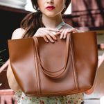 Henny and Lev Vegan Leather Danielle Tote Bag in Cognac Tan Photo 1