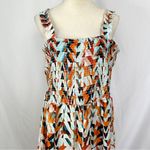 Mile Gabrielle Maxi Dress Womens 3X Bright Geometric Print‎ Ruffled Straps Orange Photo 2