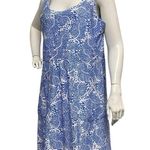 Gingy Made In USA XL Blue Abstract Print Heavyweight Nylon V Neck Shift Dress Photo 4