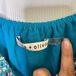 Alice + Olivia Cheyla Shirred Drawstring Mini Short Dress Turquoise Washed Geo Photo 6