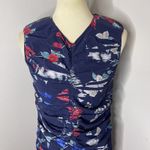 Salvatore Ferragamo  Sleeveless Blue Floral Silk Body-con Ruched‎ Dress Sz 44 Photo 4