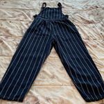 Ten Sixty Sherman Pinstriped Navy Blue & White Linen Blend Cropped Jumpsuit, size XS Photo 14
