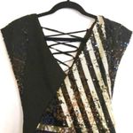 Bebe Dress S NWT Sequin Asymmetrical Sheer Lace Up Holiday New Years Gold Photo 6