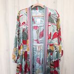 Cato Womens Kimono Duster Size L Multicolor Embroidered Boho Floral Resort Tropical Photo 1