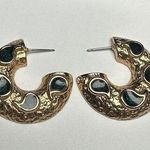 Pakula Gold Tone Blue Enamel Flat Half Hoop Pierced Earrings Signed Photo 0