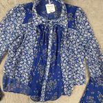 Free People NWT  Floral Blouse Bell Sleeve Bohemian‎ Rosalie Wrap Top Blue Size S Photo 6