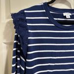 J.Crew Women’s Eyelet Ruffle Navy Blue Striped Pullover Sweatshirt Size XXL Photo 1