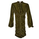 Pretty Little Thing  Dress Womens 0 Olive Green Velvet Ruched Long Sleeve Mini Photo 2
