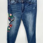 KanCan Jeans Women 11/29 Blue Floral Bird Embroidered Medium Wash‎ Denim Raw Hem Photo 0