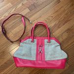 London Fog hot pink and grey leather and canvas Satchel Purse Bag Photo 8