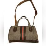 Vintage 70s Canvas Stripe Satchel Crossbody Bag Brown Tan Top Handle speedy Photo 4