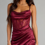Windsor  Hillary Satin Corset Lace-Up Mini Dress Photo 0