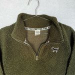 PINK - Victoria's Secret Victorian’s Secret PINK Dark Green Sherpa Quarter Zip Pullover Cozy Teddy Fleece Photo 3