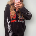 Tik Tok Viral Racetrack‎ Hoodie Sweatshirt Black Acid Wash Flame Motocore Size M Size M Photo 0