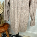 Topshop  Women's XS Beige Oversized Funnel Neck Wide Rib Mini Dress Long Sleeve Photo 4