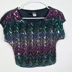 Vintage Rio Blouse Rainbow Sequin Shimmer Short Sleeve Shirt Size Small Pink Photo 4