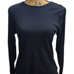 Ralph Lauren Lauren  Black Long Sleeve Knit Top Gold Button Shoulder Detail XL Photo 0
