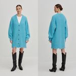 Herskind Sweater Base Knit Cardigan Distressed Mohair Wool Light Blue S EUC Photo 2