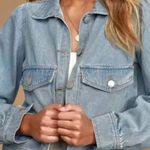 Lulus Classically Cool Light Wash Denim Jacket M Puff Sleeve Light Wash Pockets Photo 0