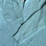 Aerie  Hoodie Medium Waffle Knit Blue V Neck Oversized Chunky Stretch Lounge Cozy Photo 5