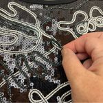 Investments  Black Sequin Top‎ Short Sleeve Squiggle Size Small NEW *FACTORY FLAW Photo 6