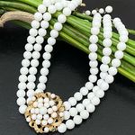 Unsigned Vintage 50’s Victorian Style Triple Stand Milkglass Choker Necklace Photo 0