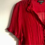 J.Crew Sheer lace-trim button-up Vibrant Red Cap Sleeves Blouse Women’s Size 6 Photo 5
