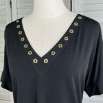 Michael Kors Cold Shoulder Short Sleeve Blouse w Gold Grommet V Neck Black-M Photo 1