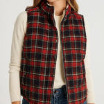Skies Are Blue  Plaid Fleece-Lined Puffer Vest Red Navy – Size Small – EUC Photo 0