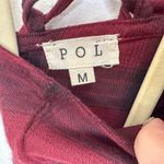 POL Plaid Blouse with Lace Peplum Short Sleeve Lace Up Back Top Medium Photo 2