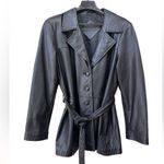 Jacqueline Ferrar WOMAN'S BLACK LEATHER JACKET BUTTON UP BELTED BLAZER Photo 0