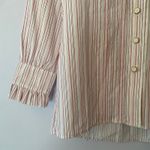 BURU Cream Pink Stripe Button Down Blouse Peter Pan Collar Women's size Medium Photo 3