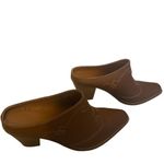 Leather Western Booties Clogs Mules 3 Inch Heels Brown Size‎ 8 Top Stitching Tan Photo 1