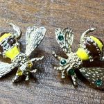 Vintage Womens Enamel Rhinestone and Gold Tone Bee Brooches Set of 2 Photo 1