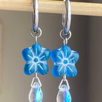 Handmade quality Czech glass beads 2WAY hoop dangle earrings🩵 Photo 0