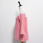 Spartina 449 Ivory Coral Red Stripe Ray Boatneck 3/4 Sleeve Button Accent Top Photo 3