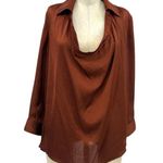 Vince  Top Cowl Neck Collared‎ Satin 3/4 Sleeves Rustic Brown Blouse Size 10 Photo 0