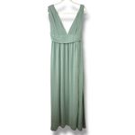 Lulus NWOT Heavenly Hues Sage Green Brush Woven Chiffon V-Neck Maxi Dress Large Photo 2