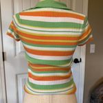 EXPRESS  Stretch Striped Polo Shirt Green Orange White Yellow Size S Photo 1