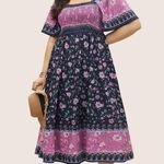 Bloomchic Ditsy Floral Shirred Patchwork Ruffle Sleeve Dress Photo 1