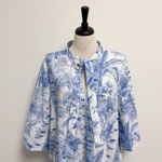 Tuckernuck Blue White Safari Toile 3/4 Sleeve Tie Neck A Line Mini Dress Large Photo 1