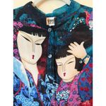 Chico's Fish Studio Style Asian Art Print Button Shirt Silk Blue Women's Size 2 Photo 4