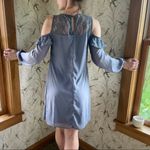 Maurice's  Periwinkle Blue Lacey Cold Shoulder Long Sleeve Chiffon Dress Medium Photo 3