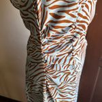 ZARA | Baby Blue and Brown Zebra V Neck Cocktail Dress with Slit | Size Small Photo 2