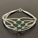 Vintage 925 Liquid Silver Turquoise Tube Beads Woven Sterling Silver Bracelet 5g Photo 1