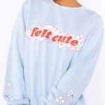 NEW By Samii Ryan Blue FELT CUTE Crewneck Sweatshirt Women’s Size Small Photo 0