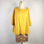 Otto d'ame Women's Mustard Yellow Top With Quarter Sleeves and Trim Details Size 8 Photo 1