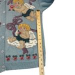 Vintage Northern Isles Hand Embroidered Angels Cardigan Sweater Cottagecore XL Blue Photo 10