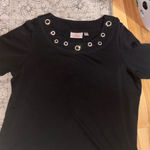 Quacker Factory  Black Short Sleeve Top with Eyelet Accents Photo 0